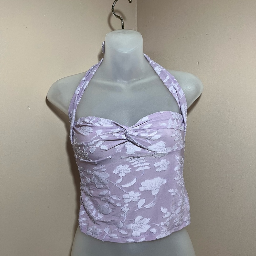 SHEIN Lavender and White Floral Halter Top